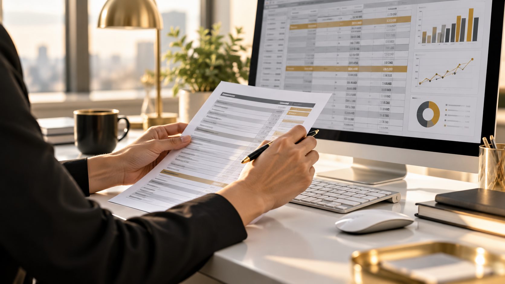 Concept image of a professional checking a paper form against structured digital records