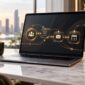 Concept image of connected business workflow nodes on a laptop beside a phone