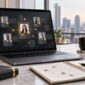 Concept image of B2B prospect research and connected lead records on a laptop