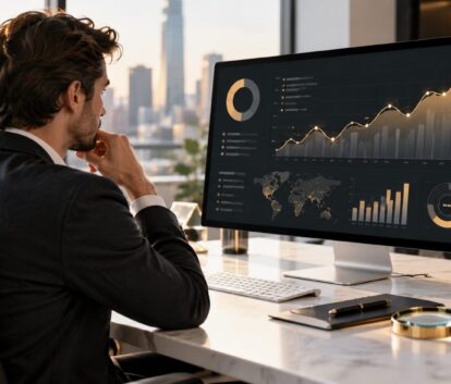 Concept image of an analyst reviewing an abstract search performance dashboard
