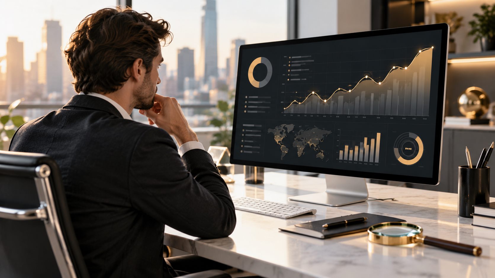 Concept image of an analyst reviewing an abstract search performance dashboard